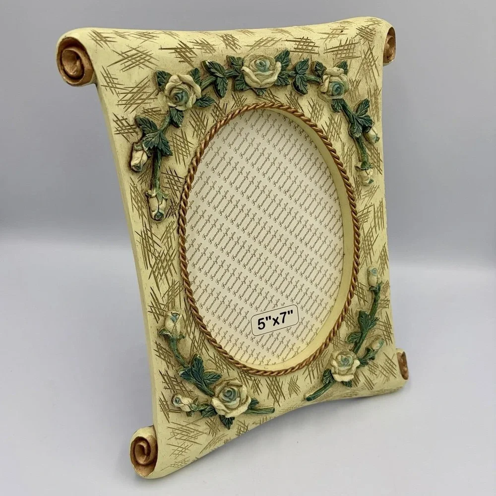 Vintage 5x7 Scroll & Rose 3D Resin Picture Frame • Cottagecore Coquette Decor
